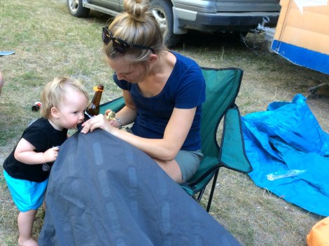 baby blowing up air mattress