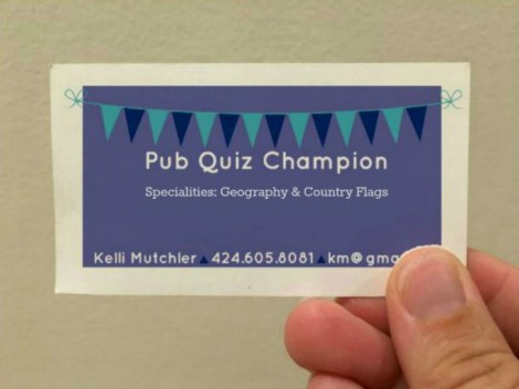 Pub Quiz Champion long-term travel business card